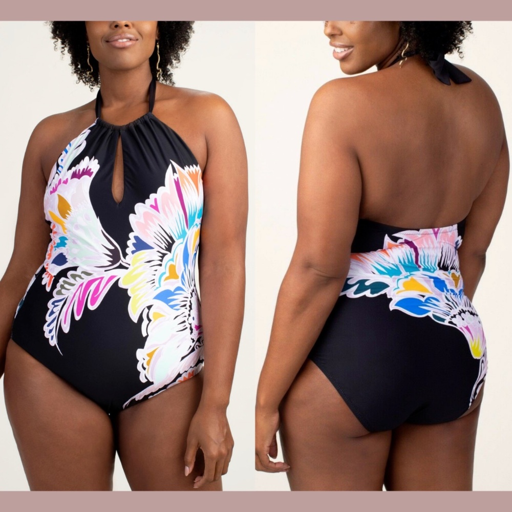 NWT Trina Turk [ Plus 18W ] Seychelles High Neck One-Piece‎ Swimsuit